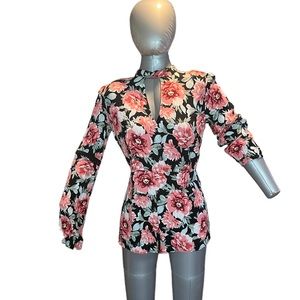 NWOT Forever 21 Black and Pink Floral Romper Size L